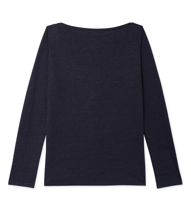 Damen-Langarmshirt aus beschichtetem Leinen blau/blau
