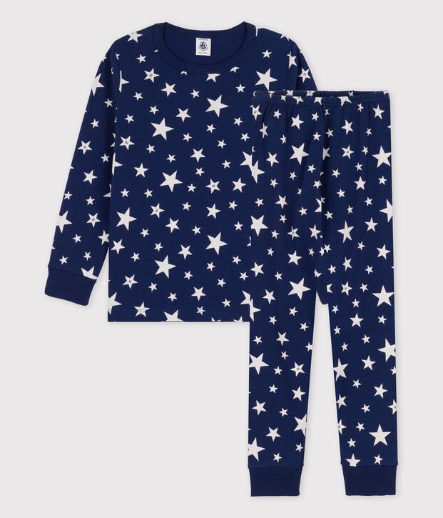 Kinderpyjama aus Baumwolle mit Sternenmuster blau/weiss