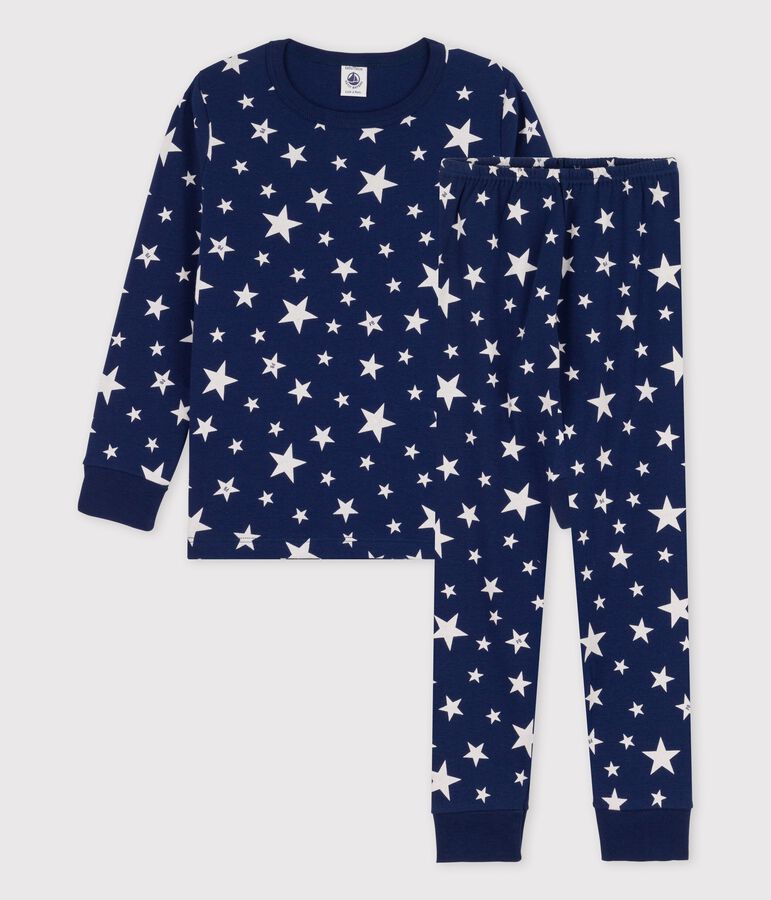 Kinderpyjama aus Baumwolle mit Sternenmuster blau/weiss