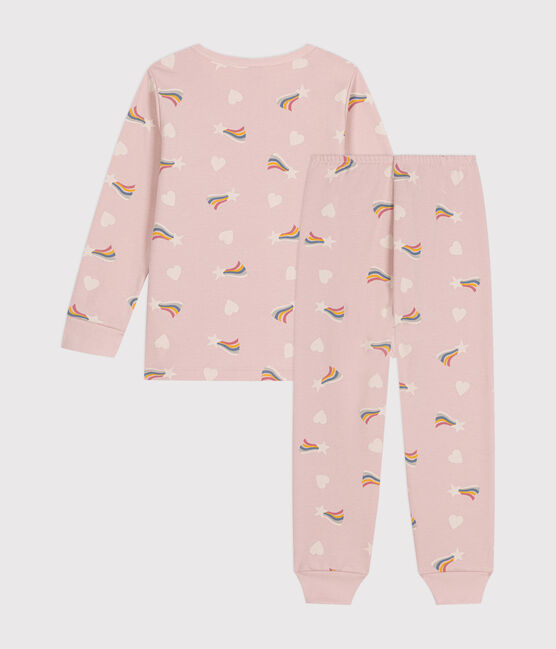 Kinder-Pyjama aus aufgerautem Molton mit Sternen und Herzen rosa SALINE/weiss MULTICO