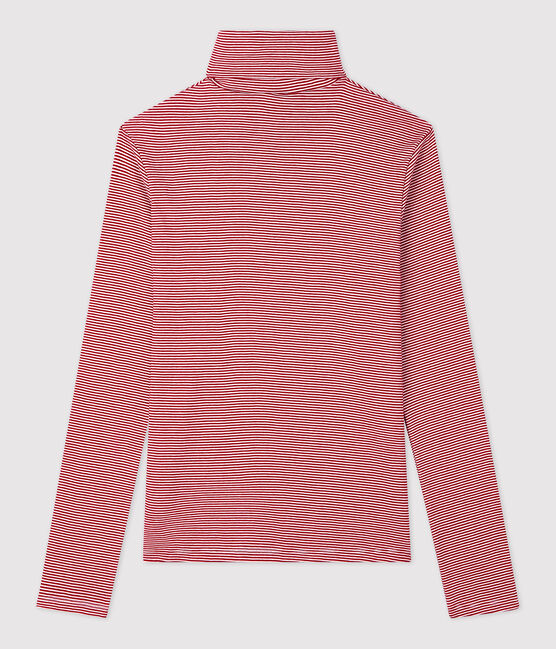 Klassischer Unterziehpullover aus gestreifter Baumwolle für Damen rot SANGRIA/ MARSHMALLOW