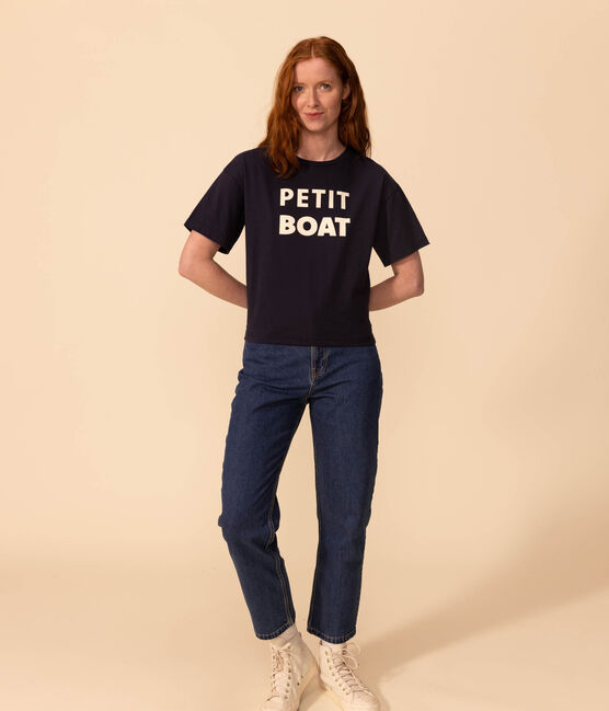 Damen-T-Shirt LE BOXY aus Baumwolle blau SMOKING