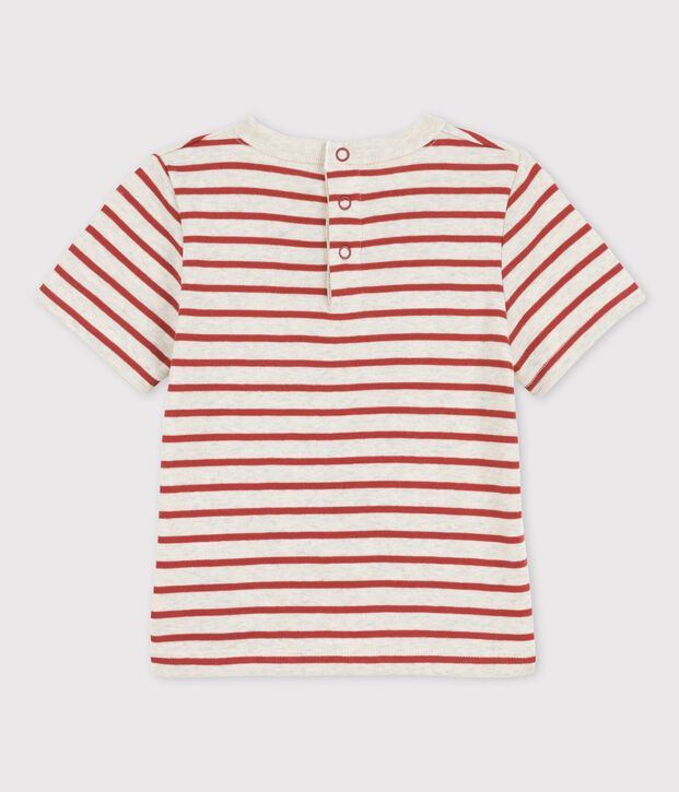 Gestreiftes kurz&auml;rmeliges Baby-T-Shirt aus Bio-Baumwolle beige/braun
