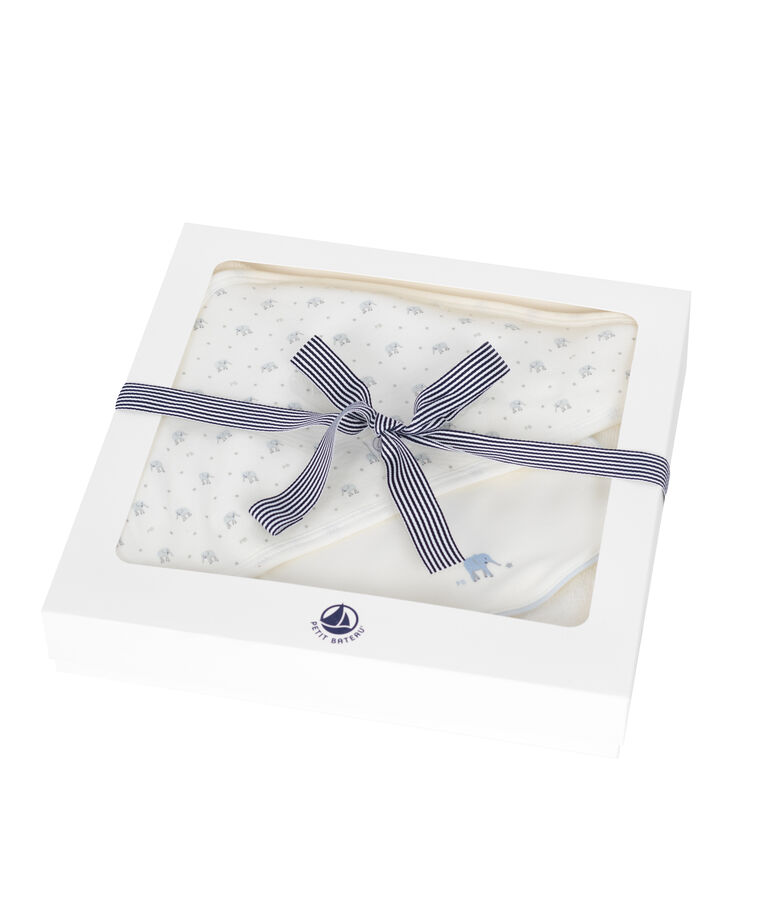 Box mit quadratischem Baby-Badetuch und -L&auml;tzchen f&uuml;r Jungen vielfarbig