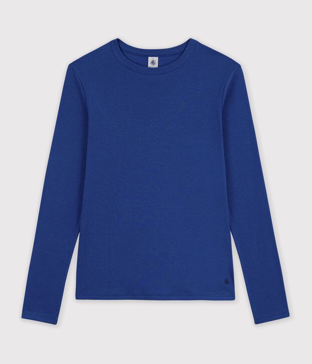 Lang&auml;rmeliges Damen-T-Shirt aus einfarbiger Baumwolle blau
