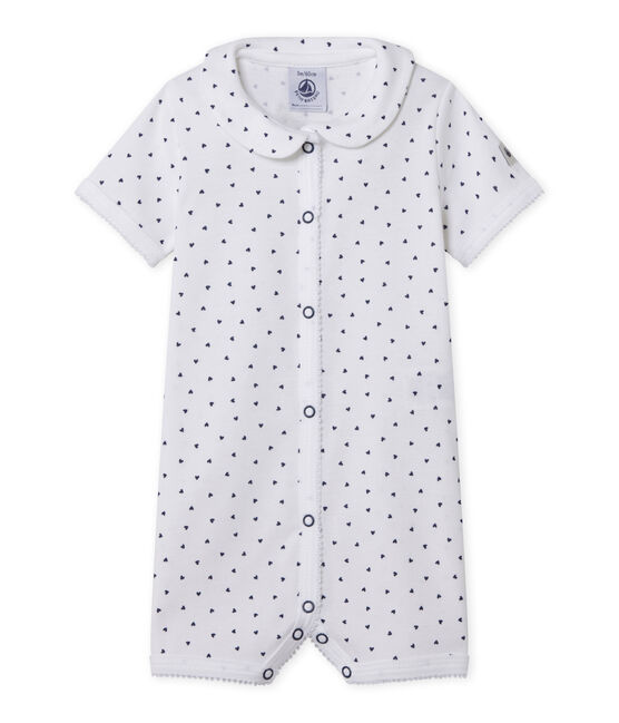 Baby-Strampler ohne Fuß mit Herzchen-Print weiss ECUME/blau MEDIEVAL