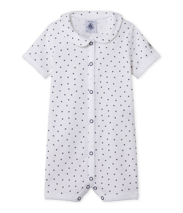 Baby-Strampler ohne Fu&szlig; mit Herzchen-Print weiss/blau