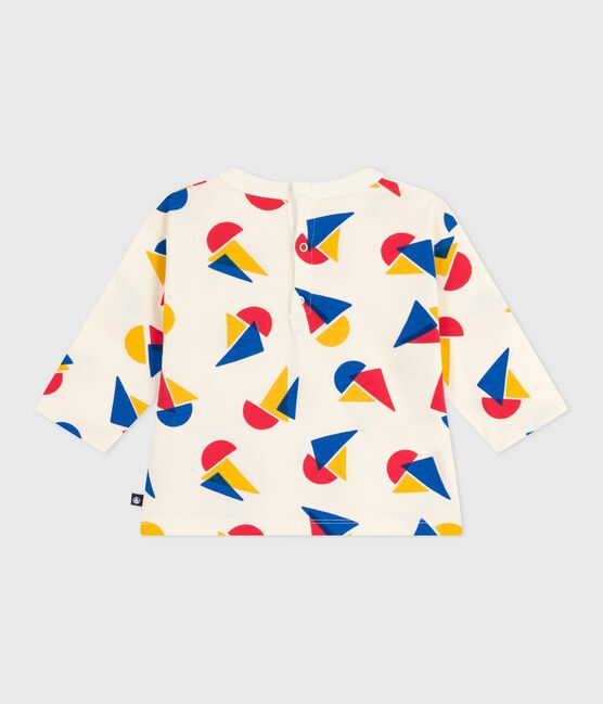 Langärmeliges Baby-T-Shirt aus Baumwolle mit Schiffchenmuster MILK/ MULTICO
