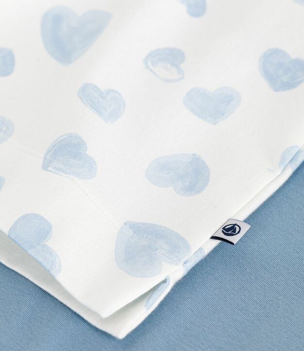 Damen-Pyjama aus zwei Baumwollstoffen mit Herzmotiv blau/vielfarbig