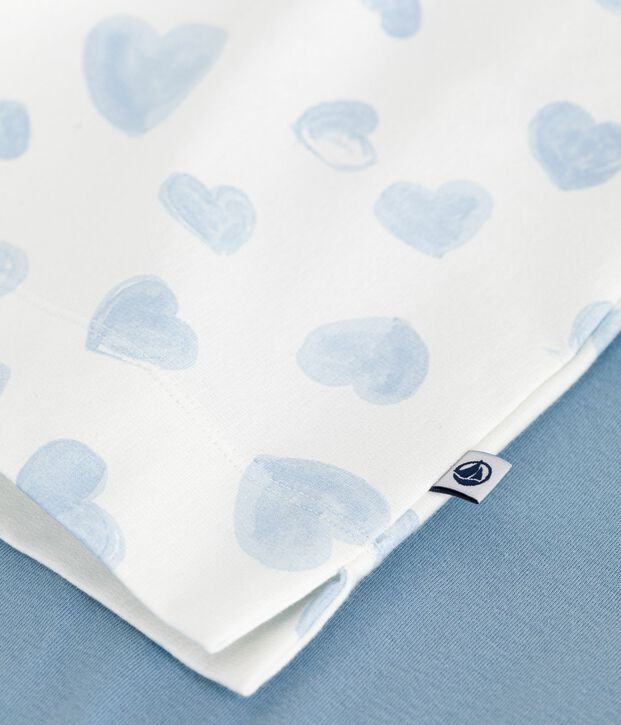 Damen-Pyjama aus zwei Baumwollstoffen mit Herzmotiv blau/vielfarbig