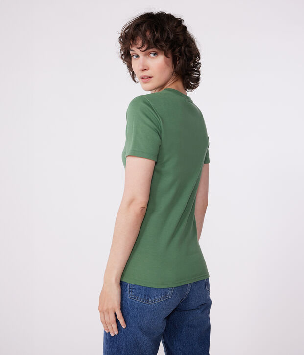 Kurz&auml;rmeliges Damen-T-Shirt aus Leinen gr&uuml;n