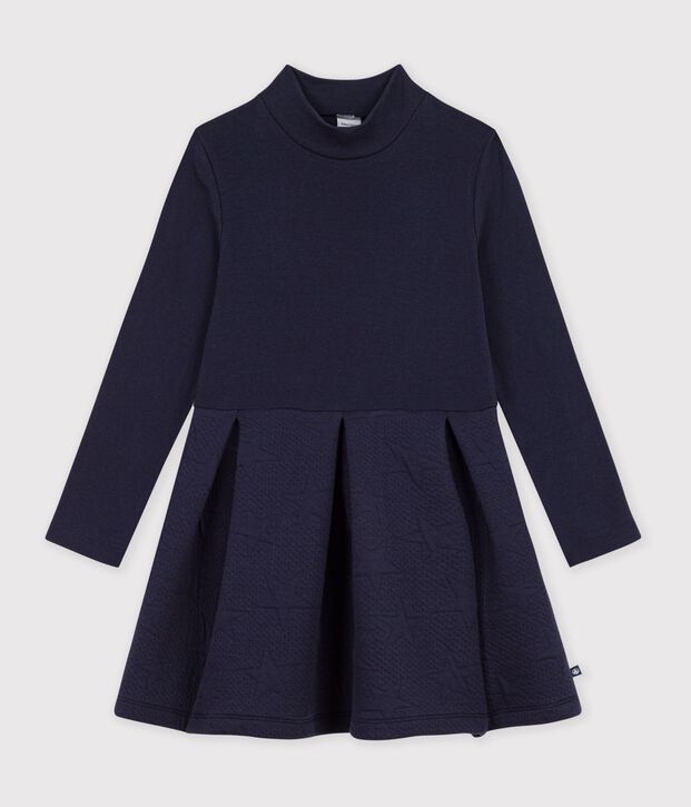 Lang&auml;rmeliges Kinder-Kleid aus einfarbiger Baumwolle SMOKING