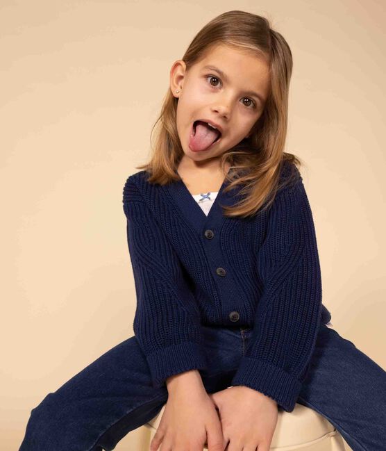 Kinder-Cardigan mit Patentmuster aus Baumwolle für Mädchen blau INCOGNITO