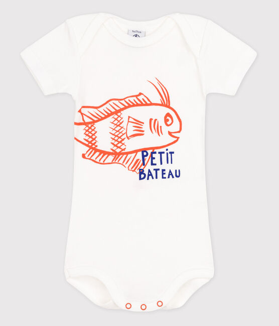 Kurzärmeliger Baby-Body für Mädchen weiss ECUME/orange BRAZILIAN