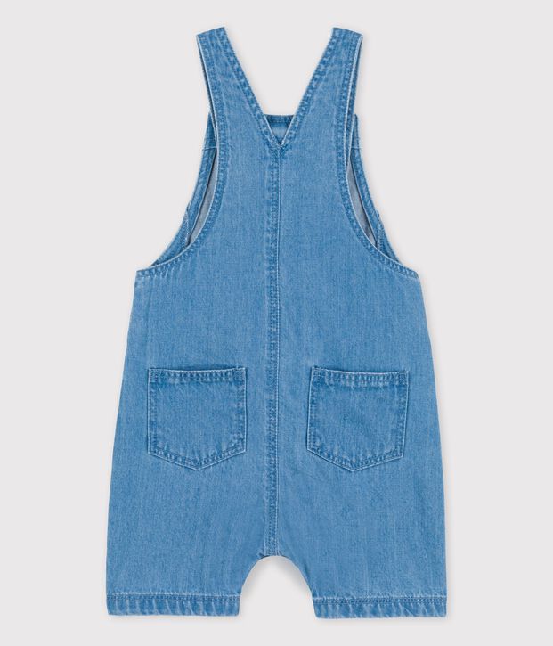 Kurze Baby-Latzhose aus leichtem Bio-Denim blau