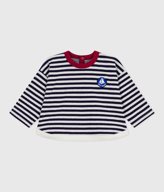 Langärmeliges Baby-T-Shirt aus Baumwolle mit Streifen blau SOIR/ MILK