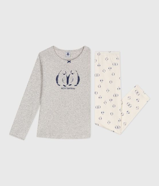 Kinder-Pyjama aus Baumwolle mit Pinguin-Motiv grau BELUGA/weiss MULTICO