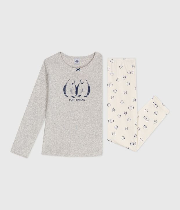 Kinder-Pyjama aus Baumwolle mit Pinguin-Motiv grau/vielfarbig