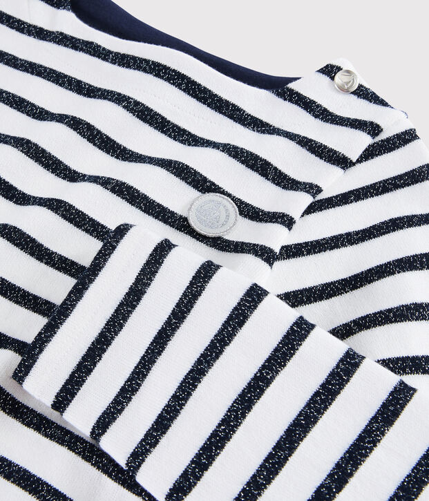 Kindershirt aus Jerseystoff mit Marinestreifen f&uuml;r M&auml;dchen weiss/SMOKING ARGENT BRILLANT
