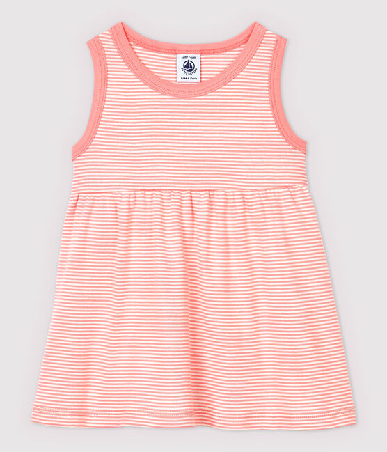 Ärmelloses gestreiftes Baby-Kleid für Mädchen rosa GRETEL/weiss MARSHMALLOW