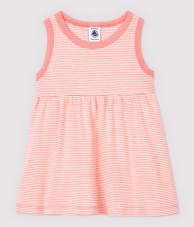 &Auml;rmelloses gestreiftes Baby-Kleid f&uuml;r M&auml;dchen rosa/weiss