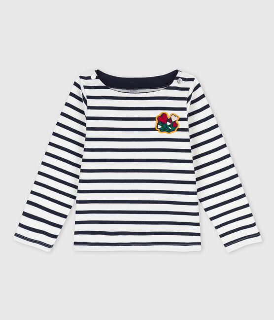 Kinder-Streifenshirt aus Baumwolle für Mädchen weiss MARSHMALLOW/blau SMOKING