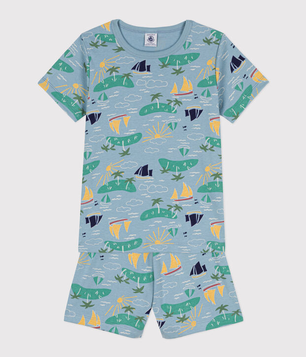 Kinder-Kurzpyjama f&uuml;r Entdecker aus Baumwolle blau/vielfarbig