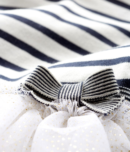 Langärmeliges gestreiftes Babykleid für Mädchen weiss MARSHMALLOW/blau SMOKING