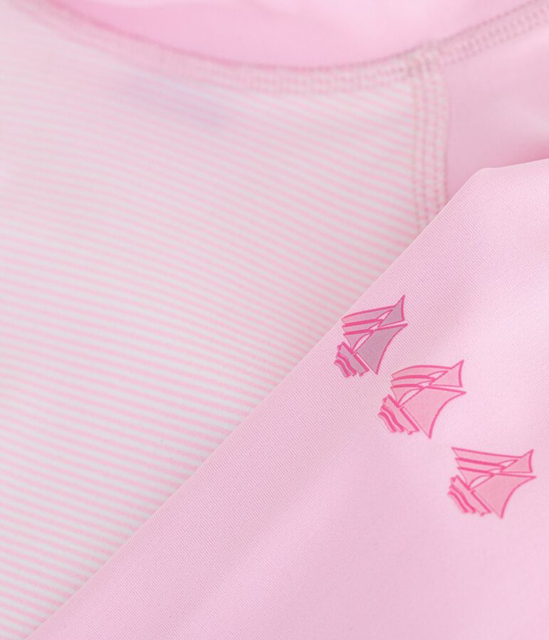 Lang&auml;rmeliges Kinder Bade-T-Shirt mit UV-Schutz und Streifen rosa/weiss