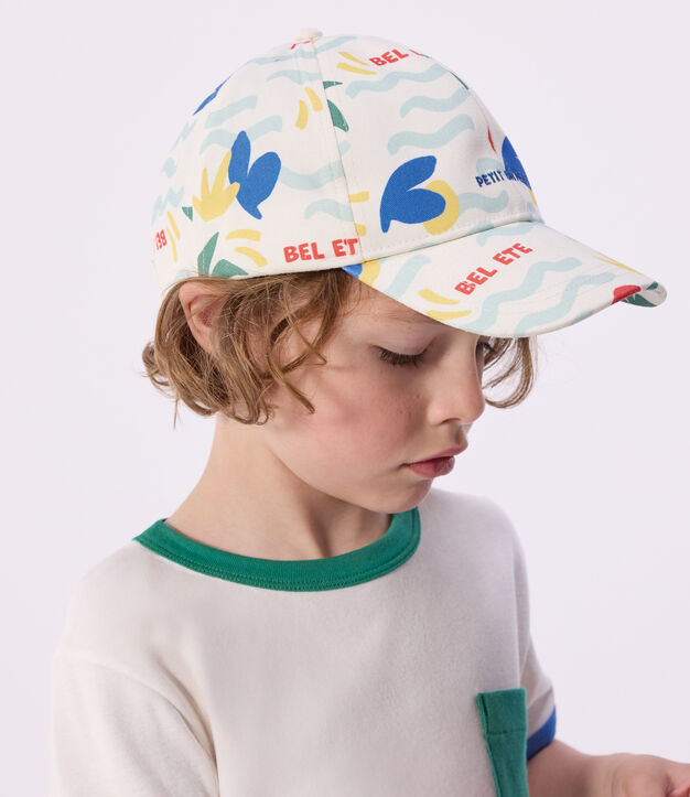 Kinder-Kappe aus Serge mit Palmenmotiv naturfarben/vielfarbig