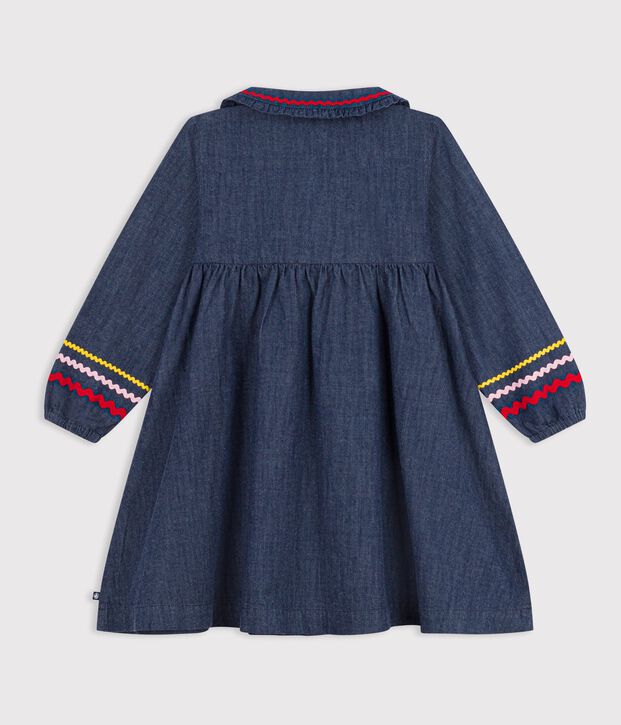 Lang&auml;rmeliges Kinder-Kleid aus einfarbigem Denim blau