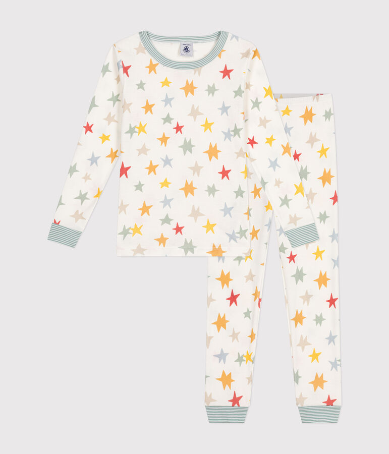 Eng anliegender Kinder-Pyjama aus Baumwolle mit Sternen-Motiv weiss/vielfarbig