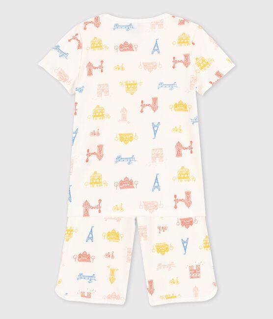 Kinder-Kurzpyjama Paris aus Baumwolle für Mädchen weiss MARSHMALLOW/weiss MULTICO