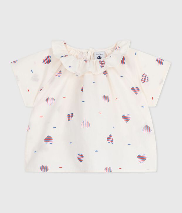 Kurz&auml;rmelige Baby-Bluse aus Baumwolle mit Herzmotiv naturfarben/vielfarbig