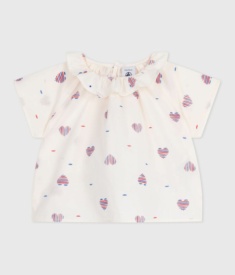Kurz&auml;rmelige Baby-Bluse aus Baumwolle mit Herzmotiv weiss AVALANCHE/ MULTICO