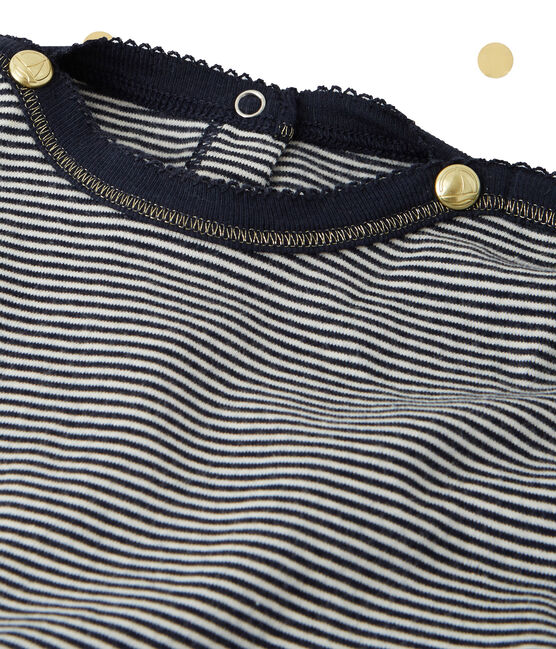 Mädchen-Langarmkleid im 2-in-1-Effekt Petit bateau x Marie-Agnès Gillot blau SMOKING/beige COQUILLE