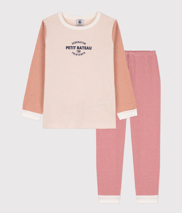 Kinderpyjama aus Baumwolle mit Ringelstreifen rosa/vielfarbig