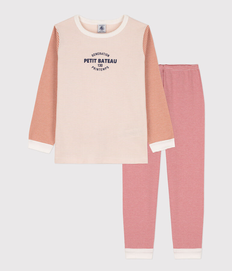 Kinderpyjama aus Baumwolle mit Ringelstreifen rosa SALINE/weiss MULTICO