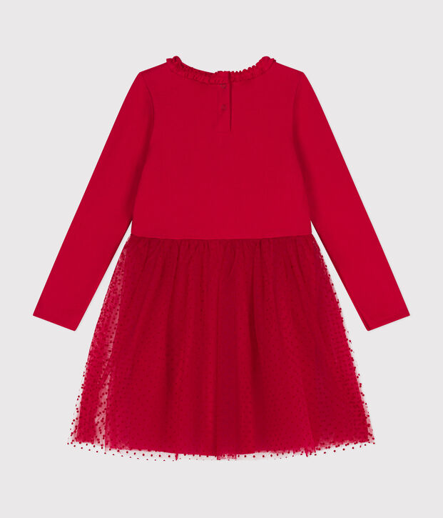 Kinder Kleid aus schwerem Jersey und T&uuml;ll f&uuml;r M&auml;dchen rot