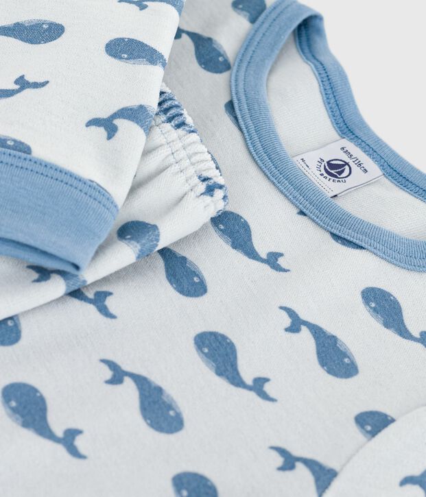 Kinder-Pyjama aus Nicki mit Walmotiv blau/blau