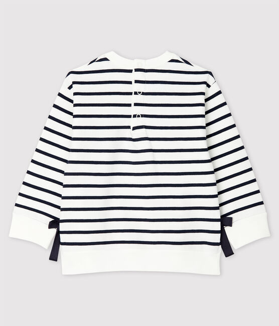 Lange Baby-Latzhose aus Molton für Mädchen weiss MARSHMALLOW/blau SMOKING