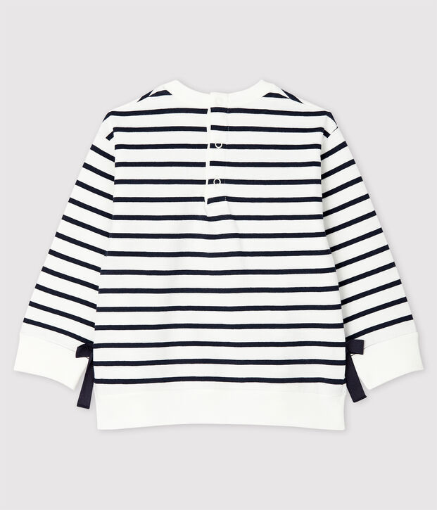Lange Baby-Latzhose aus Molton f&uuml;r M&auml;dchen weiss/blau