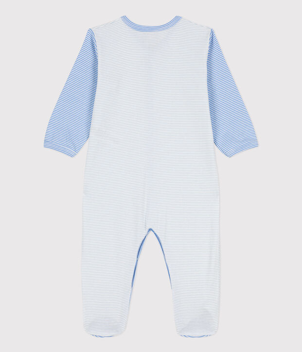 Strampler aus Baumwolle mit Ringelstreifen. blau/weiss