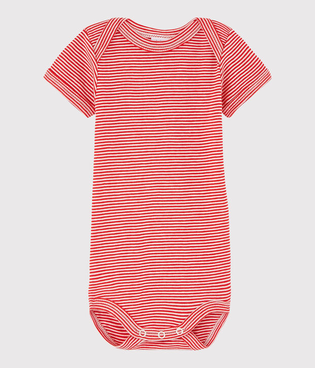 Kurz&auml;rmeliger Baby-Body M&auml;dchen/Jungen rot/weiss