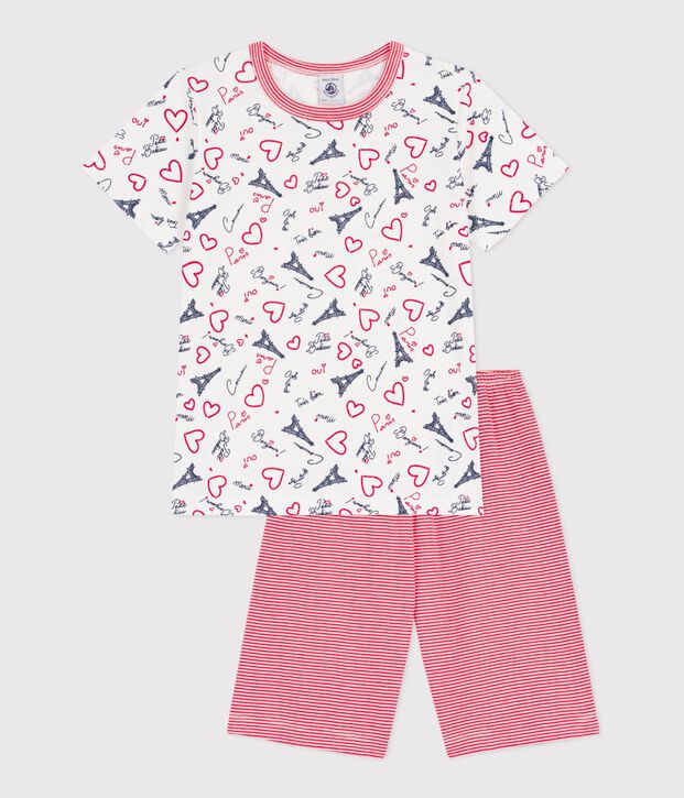 Halblanger Kinder-Kurzpyjama aus Baumwolle mit Paris-Motiven weiss/vielfarbig