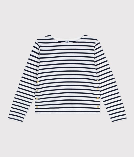 Damen-Streifenshirt Marinière aus Baumwolle weiss MARSHMALLOW/blau SMOKING