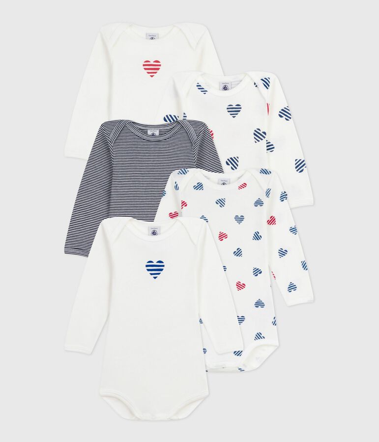 Set lang&auml;rmeliger Baby-Bodys aus Baumwolle mit Herzmotiv vielfarbig
