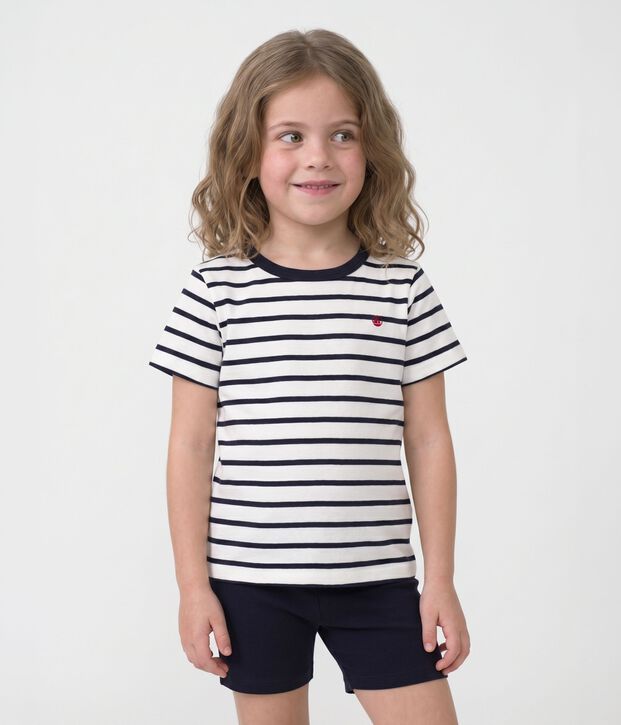 Kinder-Kurzpyjama aus Baumwolle im Matrosenmuster f&uuml;r Jungen weiss/blau