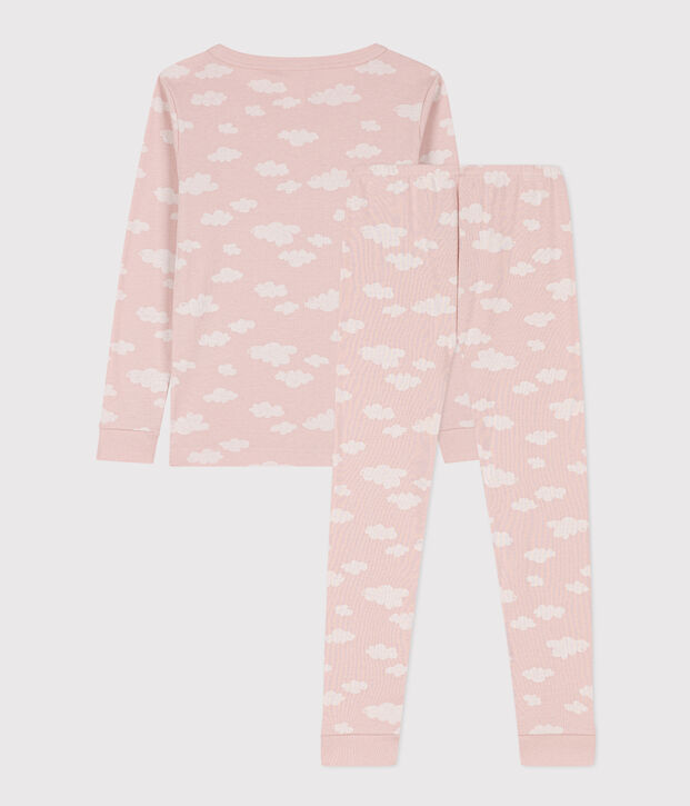 Kinderpyjama aus Baumwolle in schmaler Passform f&uuml;r M&auml;dchen rosa/weiss