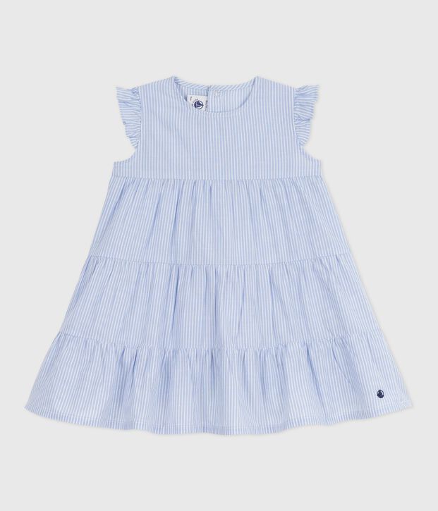 &Auml;rmelloses, gestreiftes Babykleid aus Popeline blau/vielfarbig